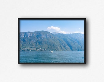 Digital Download. Boat on Lake Como. Italian Landscape. Varenna, Lecco, Lombardy. Italy Travel Photography. Instant Download.