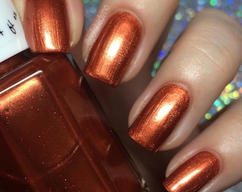 Burnt Orange Nail Polish – Copper Shimmer, 5-Free Vegan Lacquer