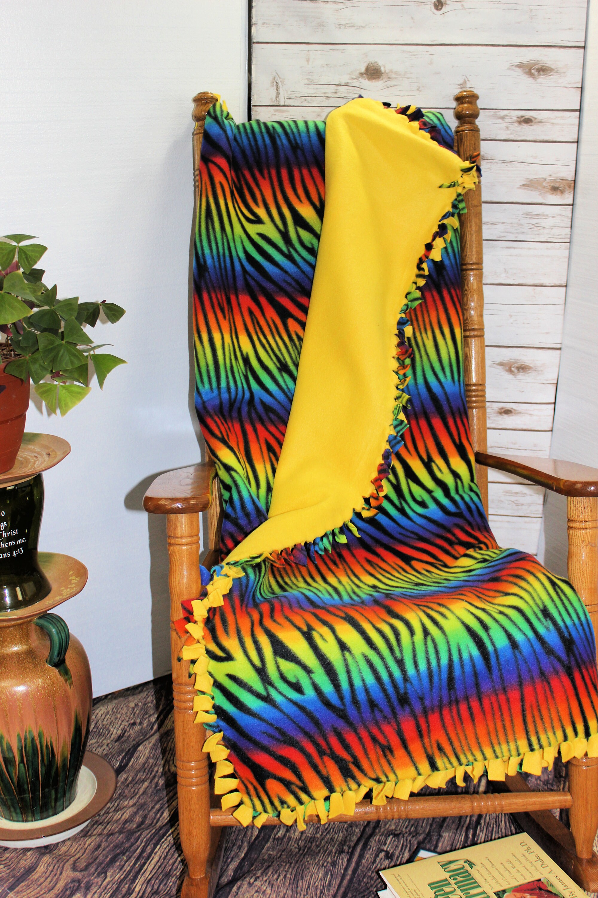 Zebra Print Rainbow Zebra Blanket Fleece Tie Blanket Zebra Etsy
