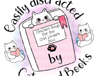 Easily Distracted By Cats and Books JPG PNG | Cats and Books png | Book Club design | Book Lover png | Sublimation Design | Digital Download