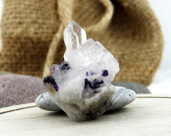 Cuarzo + Fluorita Natural – Cristal en Bruto Único – Piedra Energética – India