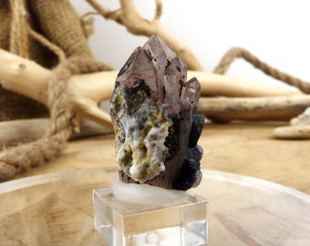 Cuarzo + Fluorita Natural – Cristal en Bruto Único – Piedra Energética – India