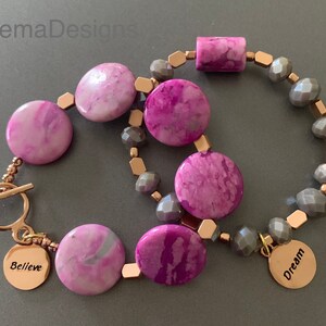 Rose Gold Hematite Beads,Gold Plated Charm,Pink Acrylic,Gray Faceted Glass Beaded pair of Bracelets! Gift for Her