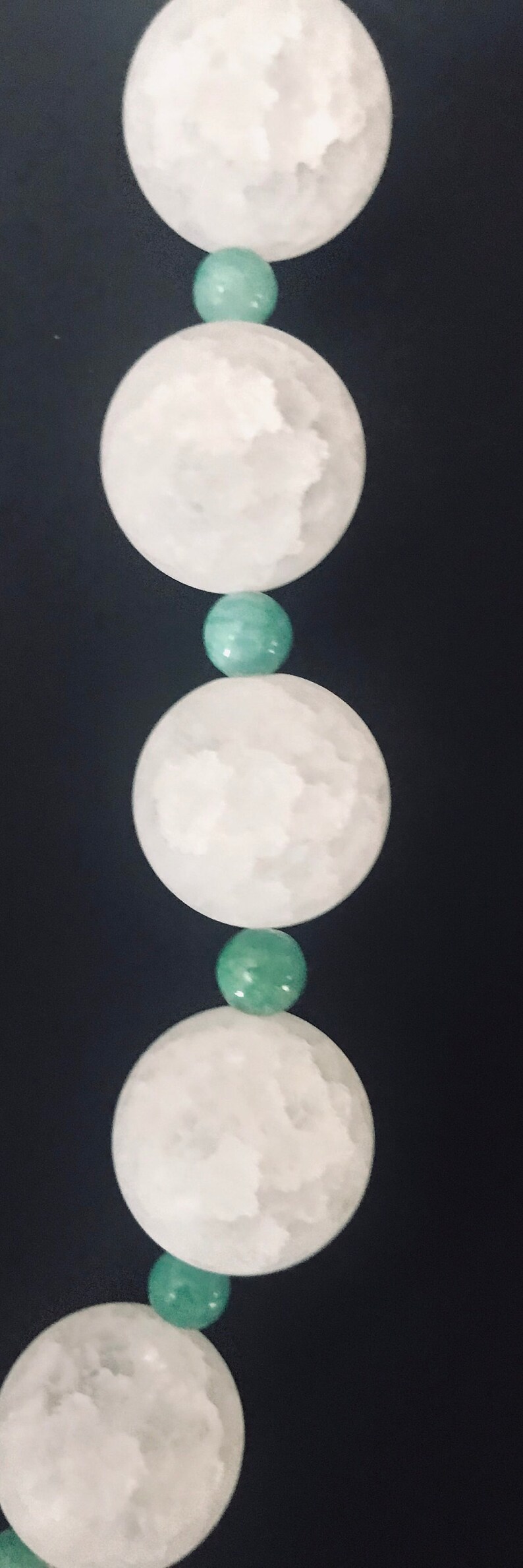Gift For Her,Free Shipping Semi Precious White Crackle Round Quartz And Blue Aqua Semi Precious Beaded Necklace Beaded Necklace