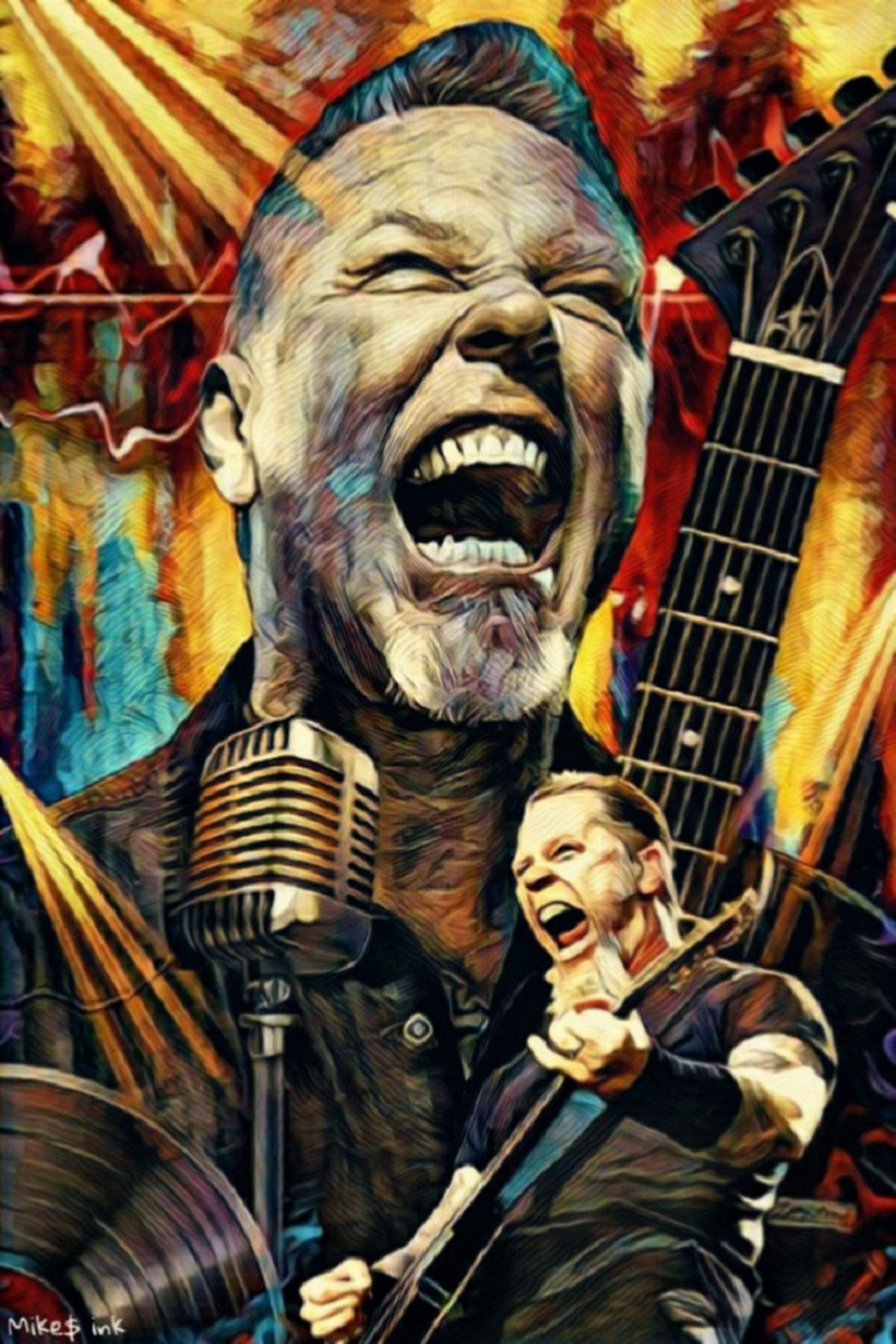 JAMES HETFIELD METALLICA WITH CHARCOAL SOFT PASTEL PAINT PRINT ON FRAMED CANVAS