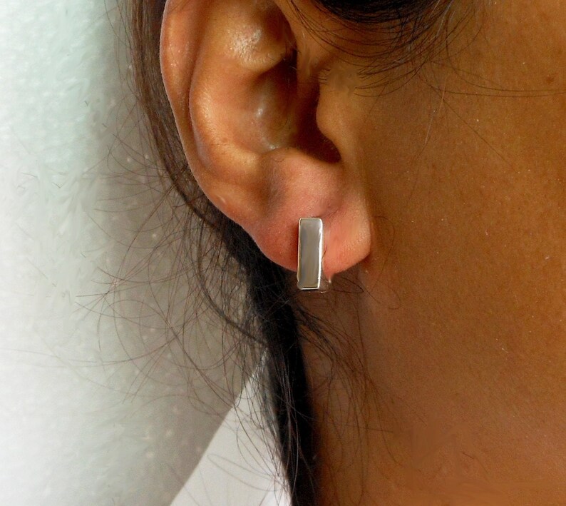 925 Sterling Silver Earrings Unisex Earrings Gifts For Unisex Square Hoop Earrings Hug Earrings Silver Flat Square Earrings 4mm Wide
