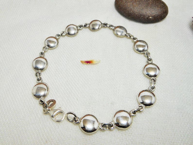 Round Dome Bracelet Link Bracelet Layering Silver Bracelet Round Link Bracelet Silver Jewelry Womens Bracelet 925 SterlingSterling