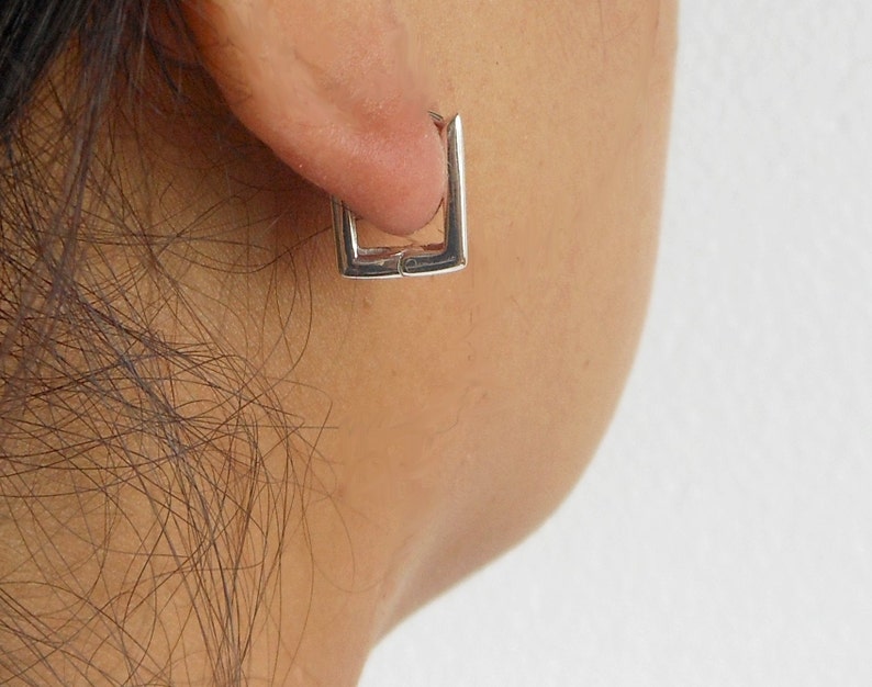 925 Sterling Silver Earrings Unisex Earrings Gifts For Unisex Square Hoop Earrings Hug Earrings Silver Flat Square Earrings 4mm Wide