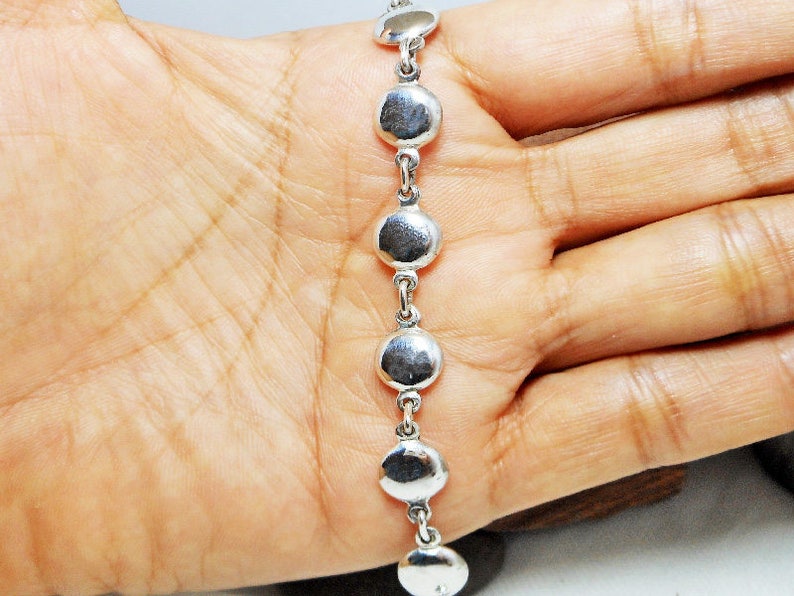 Round Dome Bracelet Link Bracelet Layering Silver Bracelet Round Link Bracelet Silver Jewelry Womens Bracelet 925 SterlingSterling