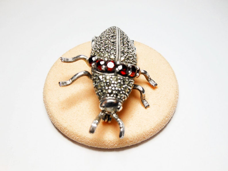 Holiday Gifts for Her Garnet and Marcasite Jewelry 925 Sterling Silver Jewelry Bug Brooch Beetle Pin Silver Beetle Pin