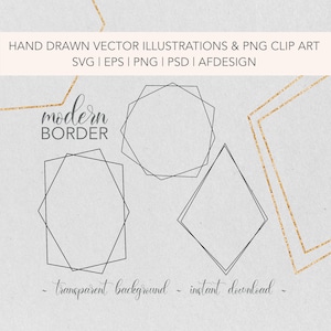 Modern Geo Border Frames SVG | Vector Editable File | Gold PNG Border Frames | Stationery and Cutting Files | DIY Border | Commercial Use