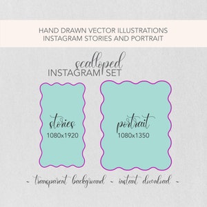 Geschulpte golvende Instagram Border Set | Vector bewerkbaar bestand | Voor Instagramverhalen en portret