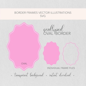 Oval Scallop Edge Rahmen SVG-Datei | DIY Hochzeitspapeterie | Magazin Vorlage | Plotterdatei