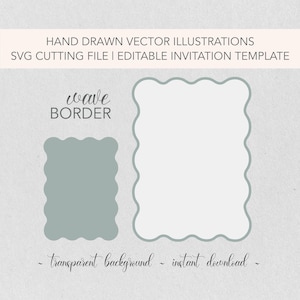 Fichier pour cadre bord festonné ondulé | Fichier modèle SVG modifiable | Papeterie de mariage bricolage | Fichiers PNG et PSD inclus | Modèle de magazine | Circuit