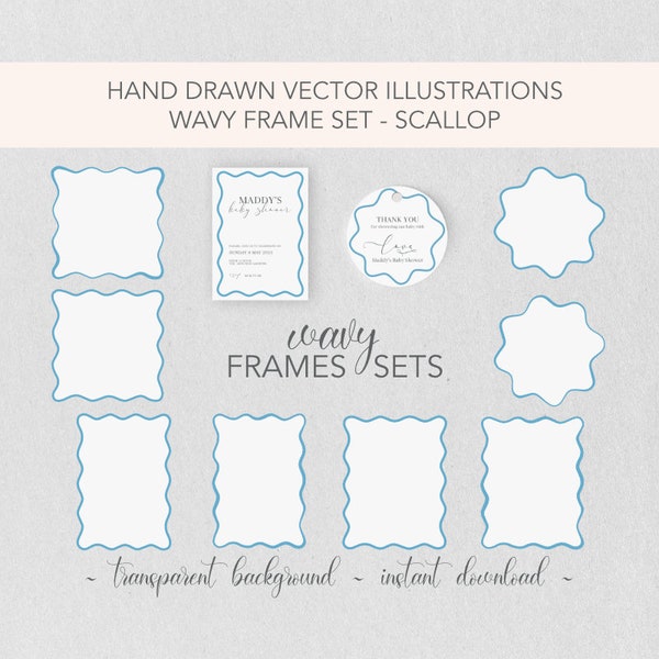 Wavy Scallop Border Frame Set | SVG editable files for Invitation stationery templates |  DIY | Cutting Files