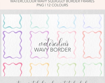 Watercolor Wavy Border Frames: 12 Colors (PNG & PDF)