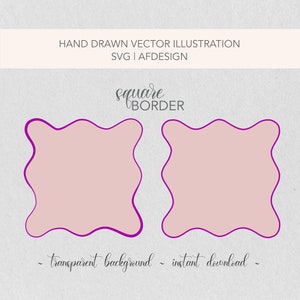 Wellenförmiger quadratischer verschnörkelter SVG-Rahmen | Bearbeitbare Vorlage | Hochzeit, Geburtstag, Kartenpapier | Digitaler Download |