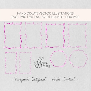 Lint gegolfd golvend lijstpakket klassieke rand en kalligrafierand | Svg- en png-bestanden | Uitnodiging briefpapier bewerkbare sjabloon DIY-frames |