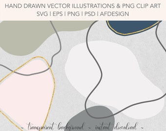 Formas de clipart orgânicas abstratas SVG e PNG | Elementos editáveis desenhados à mão | Molduras de clipart de ouro PNG | Uso comercial