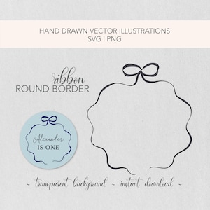 Ribbon Bow Runde bearbeitbare Border Frame Illustration | SVG- und PNG-Dateien | Hochzeit, Taufe, Baby Shower Briefpapier