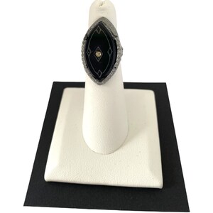 VINTAGE ART DECO Etched Black Onyx and Crystal Filigree Ring *Free Shipping*