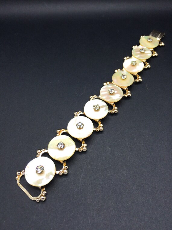 VINTAGE BRACELET Mother Of Pearl Rhinestone *Free… - image 5