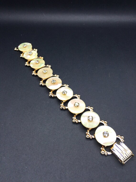 VINTAGE BRACELET Mother Of Pearl Rhinestone *Free… - image 4