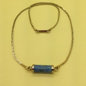 VINTAGE HOBE’ NECKLACE Gold Tone Serpentine Chain Blue Cylinder Stone *Free Shipping*