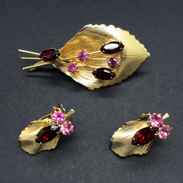 LEAF Rhinestones Brooch Earrings Set *Free Shipping*