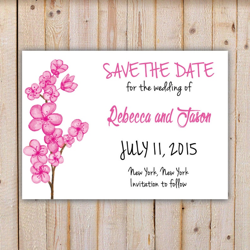 Digital Save The Date Pink Watercolor Flowers