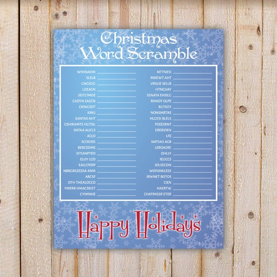 Christmas Word Scramble Party Game With Snowflake Background Etsy