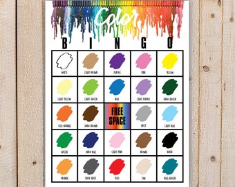 Color Bingo Game with 20 unique Bingo cards and 24 large and small calling cards - Printable, INSTANT DOWNLOAD