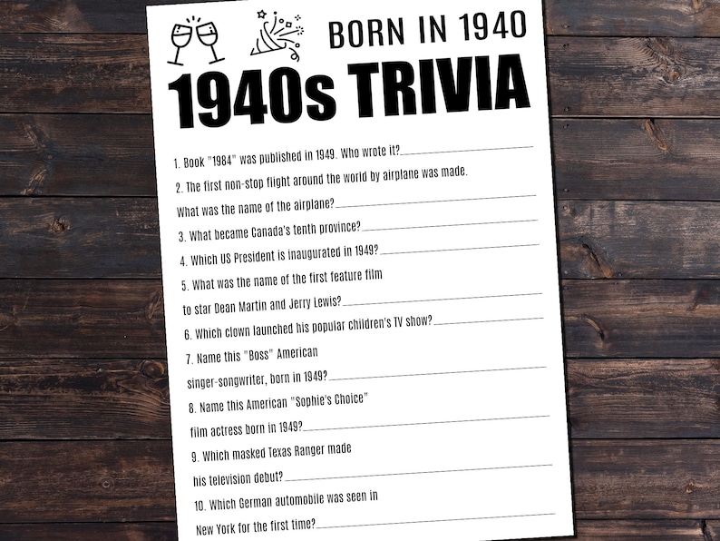 80th Birthday Games Birthday Trivia Game 80 Birthday 80th Etsy
