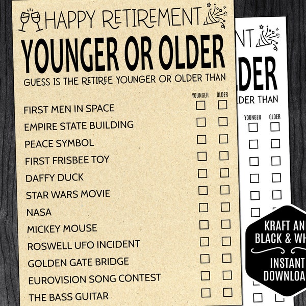 Younger Older Game - Etsy