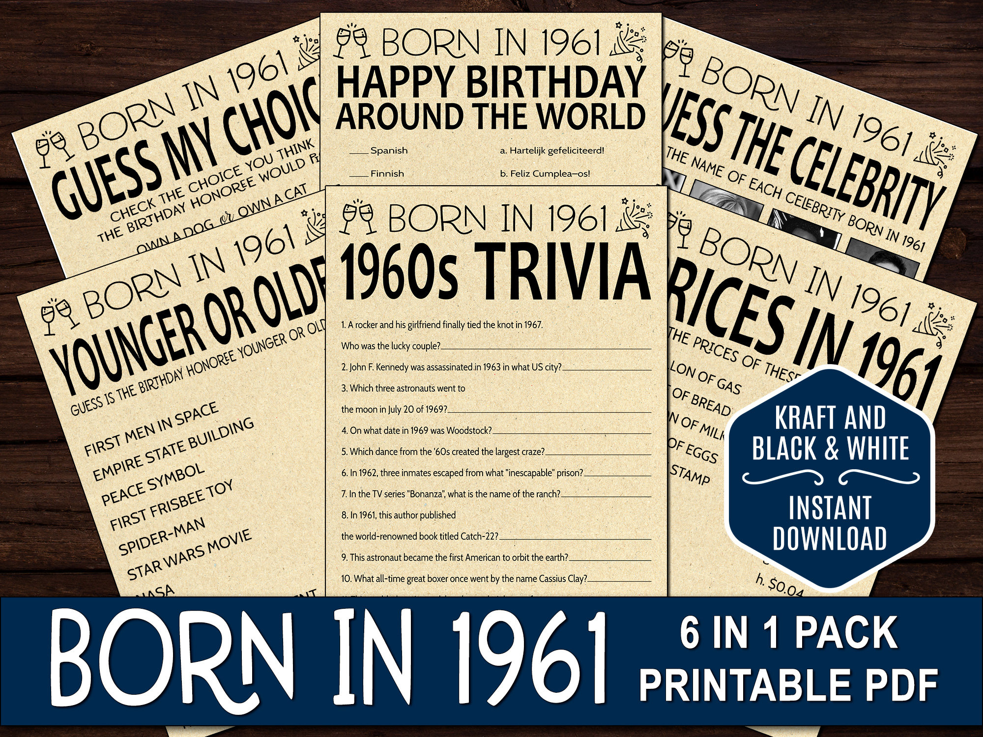 Born in 1961 61th Birthday Games Adult Birthday Games 61th Etsy