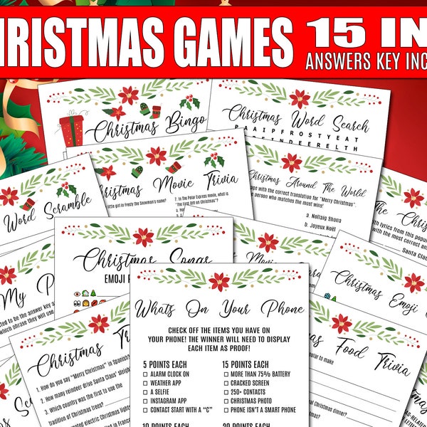 15 In One Pack, Christmas Party Games, Christmas Songs Emoji Pictionary Quiz, Christmas Song Quiz, Christmas Printables #434
