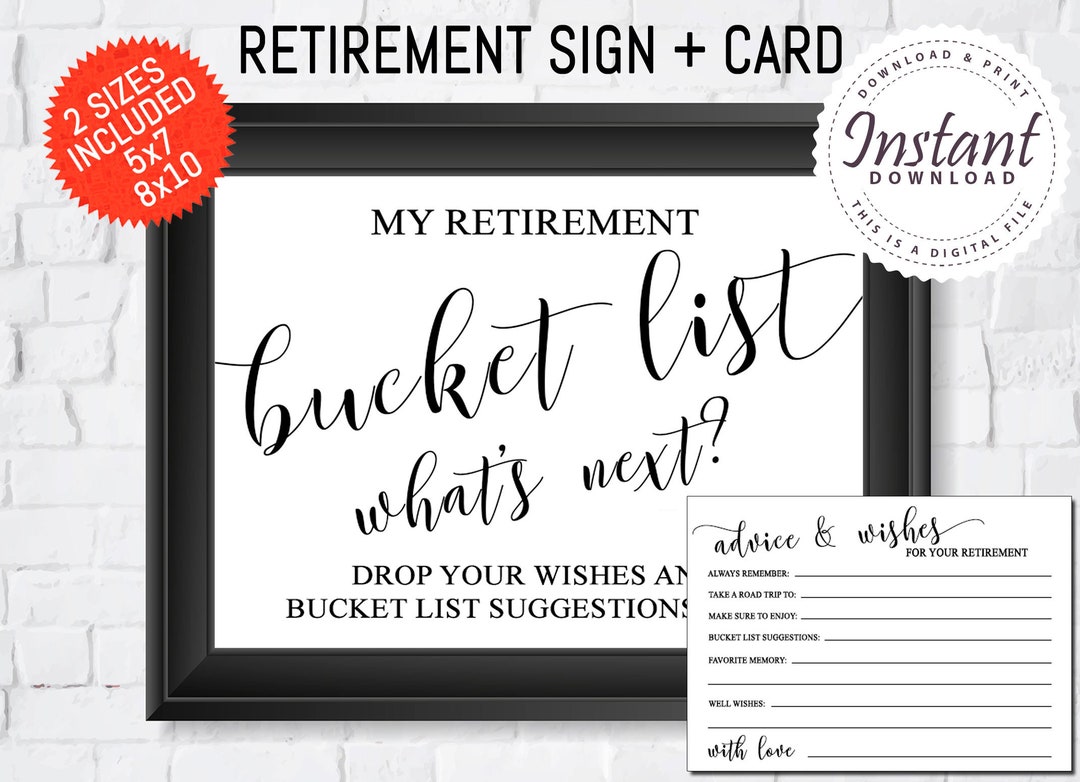 Retirement Bucket List Card, Retirement Bucket List Sign, Retirement