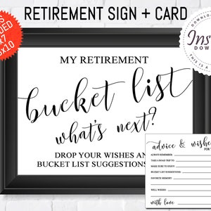 Retirement Bucket List Card, Retirement Bucket List Sign, Retirement Guest book, Retirement Advice And Wishes, Retirement Party #212