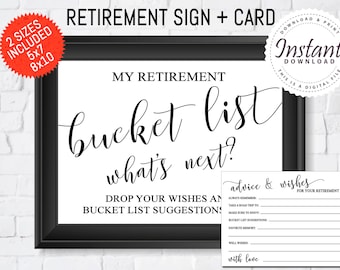 Retirement Bucket List Card, Retirement Bucket List Sign, Retirement Guest book, Retirement Advice And Wishes, Retirement Party #212