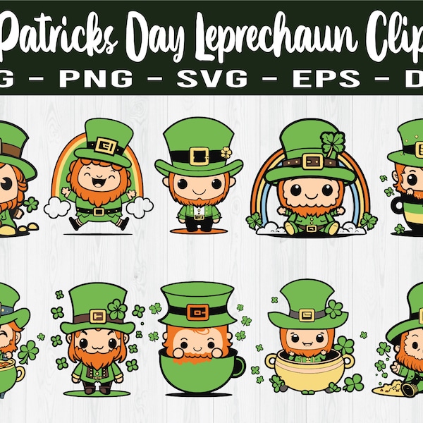 Leprechaun Clipart Kawaii Set, St Patrick's Day Clipart, St Patrick's Day Stickers, Kawaii Leprechaun Stickers