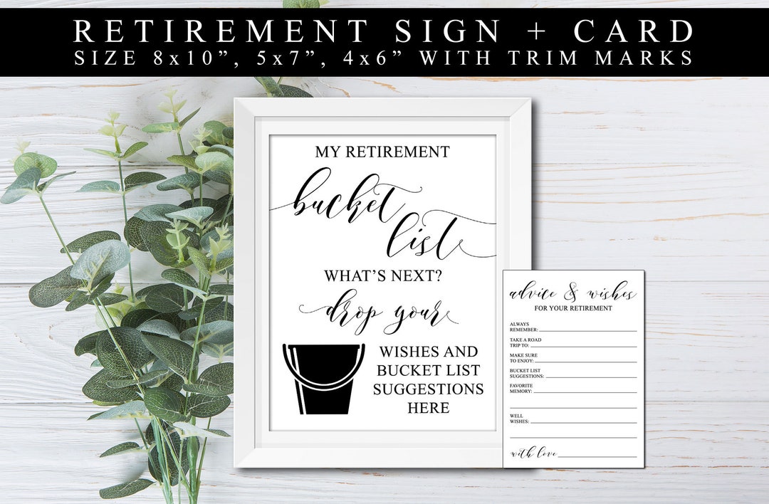Retirement Bucket List Sign, Retirement Bucket List Card, Retirement