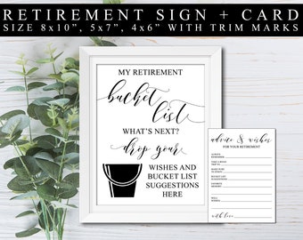 Retirement Bucket List Sign, Retirement Bucket List Card, Retirement Games, Retirement Party Decorations 5x7 #311