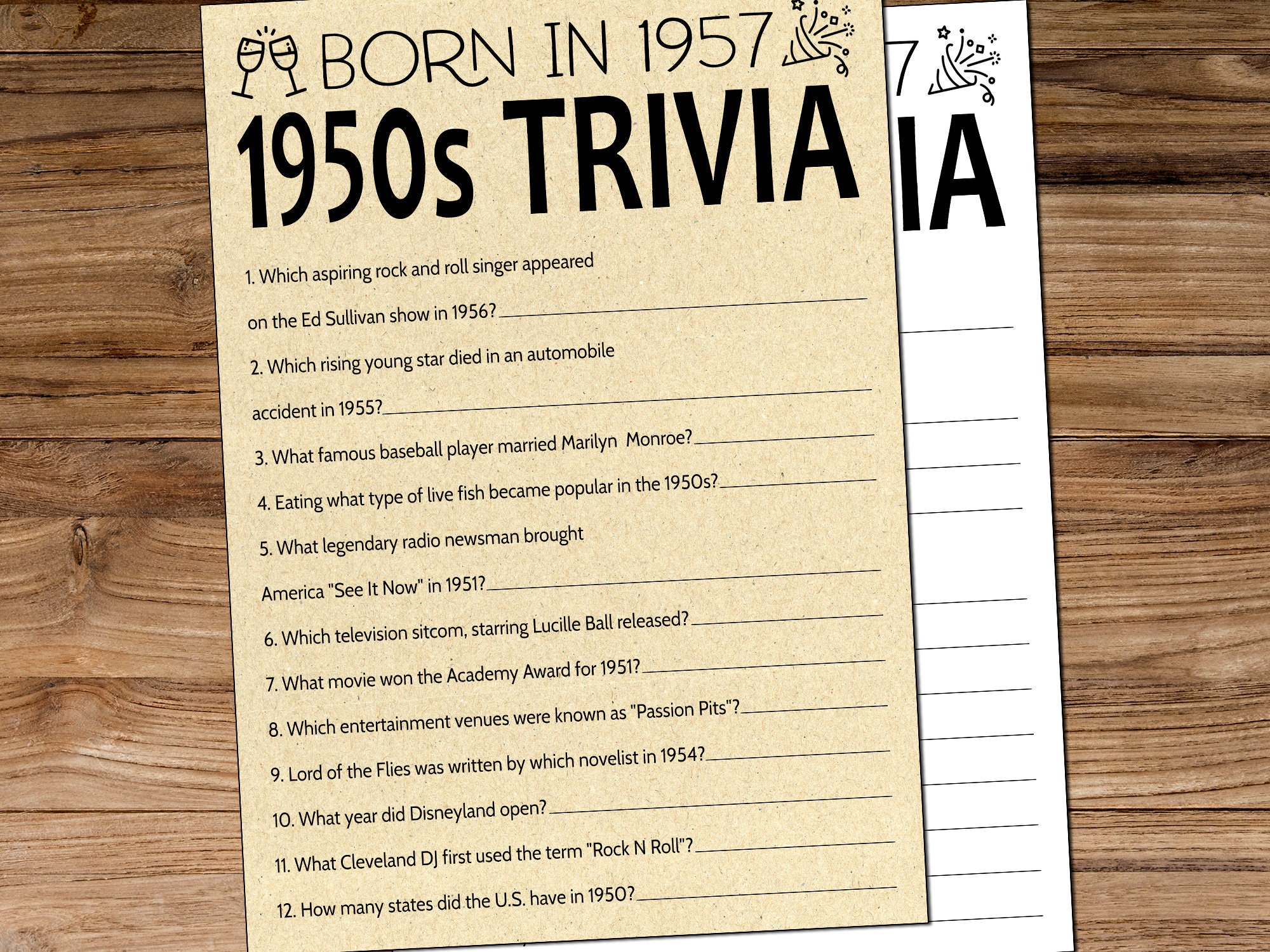 65th Birthday Games Born in 1957 65th Party Game Printable Etsy