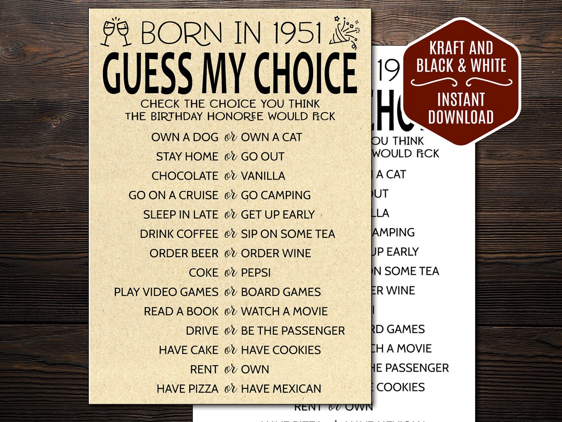 born in 1951 70th birthday games adult birthday games 70th etsy