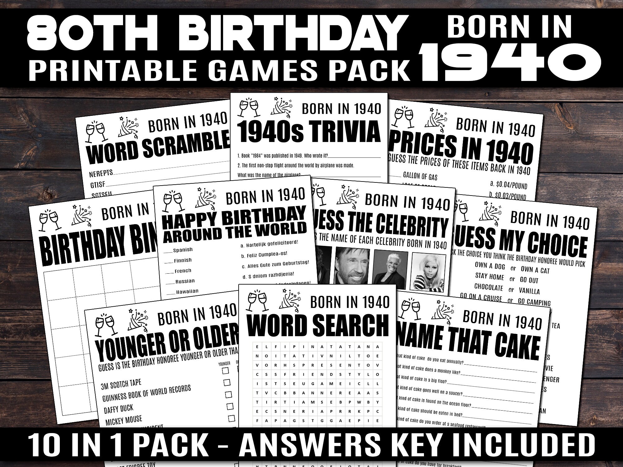80th Birthday Games Birthday Trivia Game 80 Birthday 80th Etsy