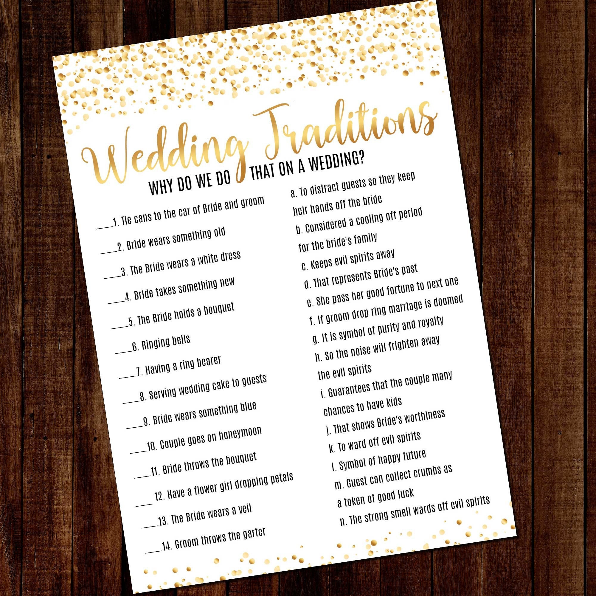 Wedding Traditions Bridal Shower Game Bridal Shower Game Etsy