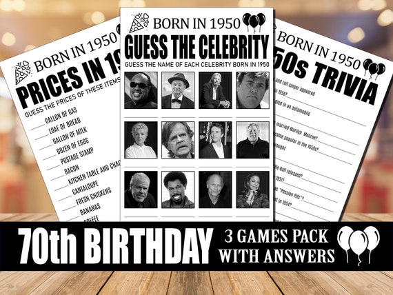 70th birthday party games 70th trivia games 70th birthday etsy