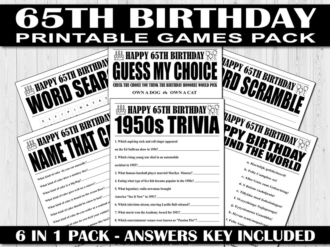 65th Birthday Games Adult Birthday Games 65th Birthday Etsy