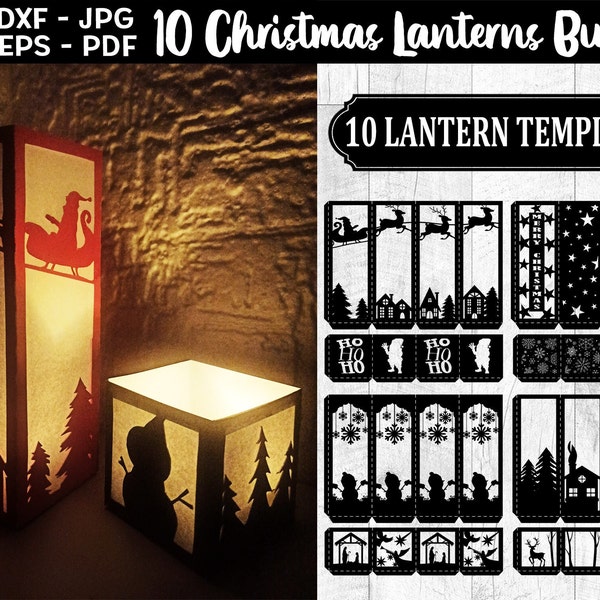 Christmas Lantern SVG Bundle, Christmas Lantern Template SVG, Christmas Papercut Lantern Template