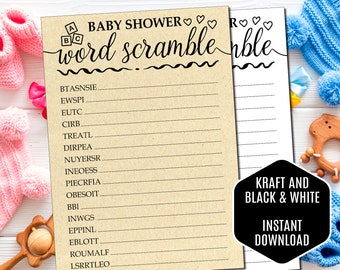 Word Scramble, Baby Shower Rustic Games, Kraft Baby shower, Baby Shower Bundle, Baby Shower Rustic BSK114